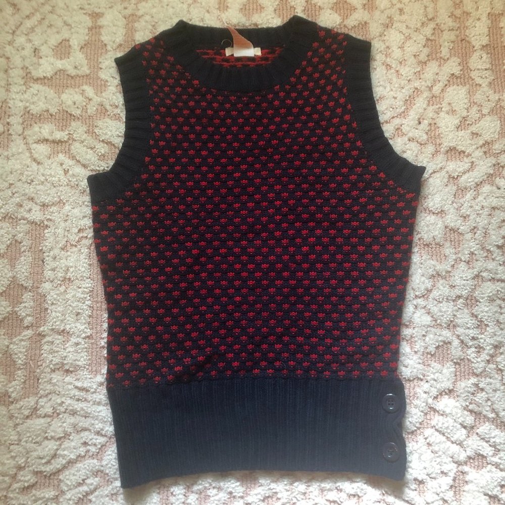 Navy Blue & Red Sweater Vest (with buttons!!) NWOT